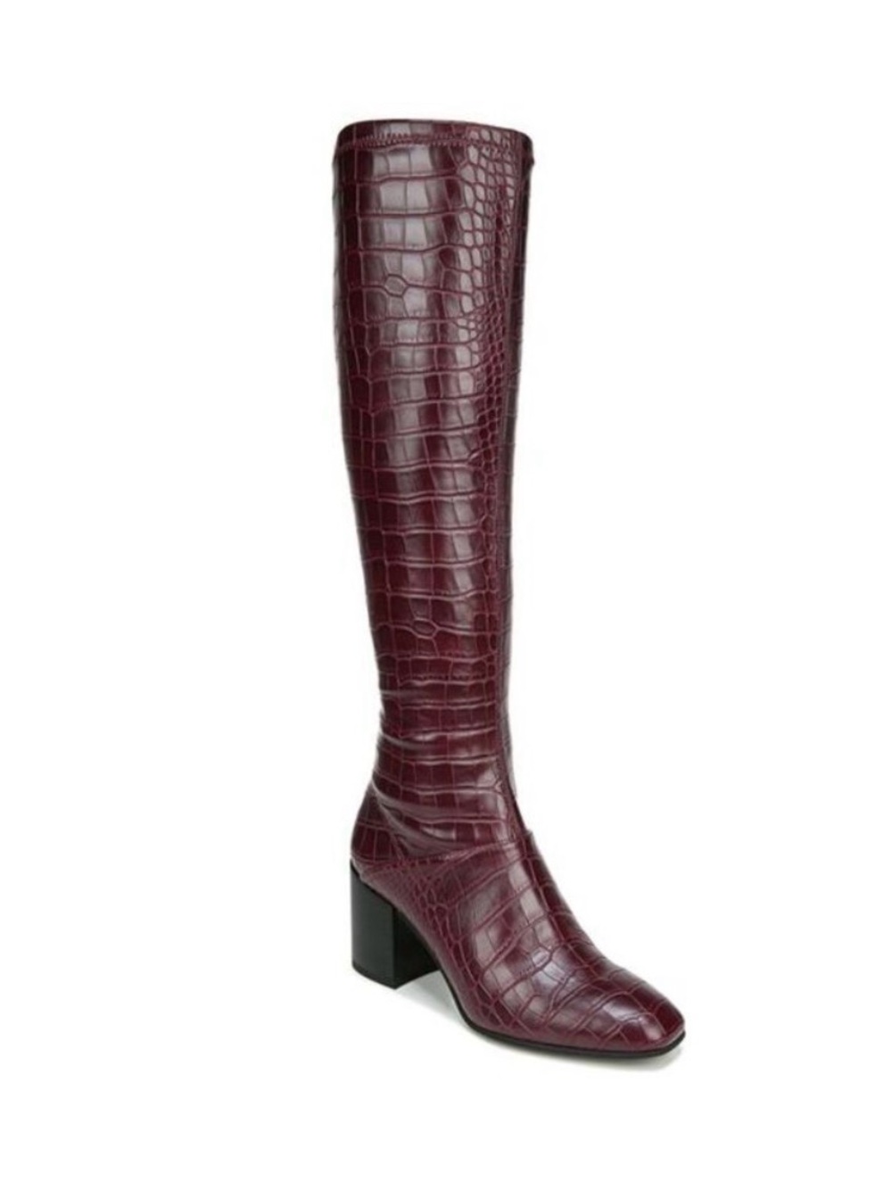 Franco Sarto Burgundy Croc-Embossed Knee-High Block Heel Boot